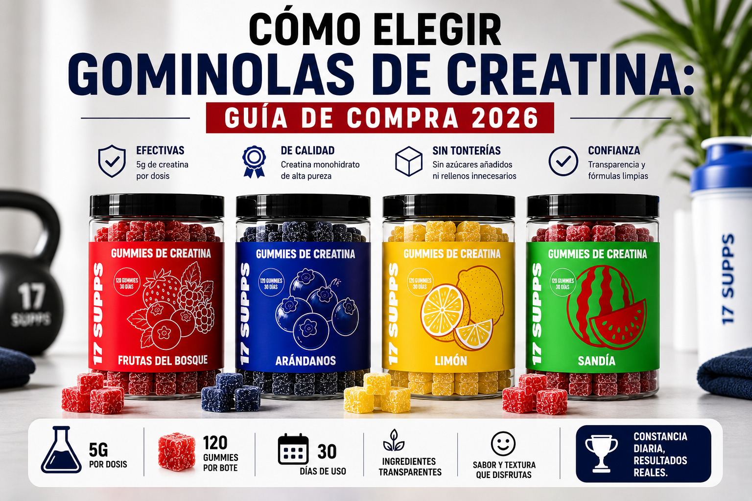 Cómo elegir gominolas de creatina: guía de compra 2026