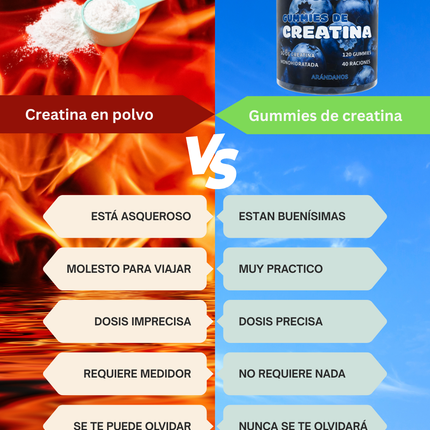 Comparativa gummies creatina vs polvo ventajas formato masticable fácil tomar
