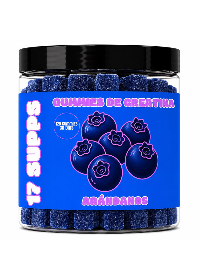 Bote de gominolas de creatina monohidrato sabor arándanos de 17 SUPPS con 120 gummies