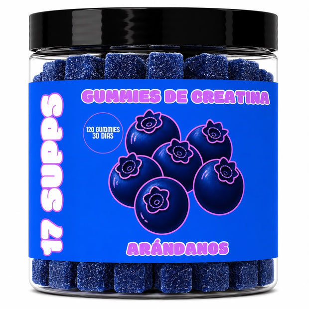 Bote de gominolas de creatina monohidrato sabor arándanos de 17 SUPPS con 120 gummies