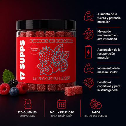 Detalle de las gominolas de creatina monohidrato sabor frutas del bosque de 17 SUPPS
