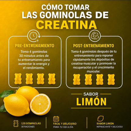 Etiqueta e información nutricional de las gominolas de creatina limón de 17 SUPPS