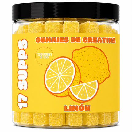 Bote de gominolas de creatina monohidrato sabor limón de 17 SUPPS con 120 gummies