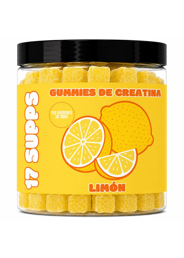 Bote de gominolas de creatina monohidrato sabor limón de 17 SUPPS con 120 gummies