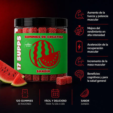 Detalle de las gominolas de creatina monohidrato sabor sandía de 17 SUPPS